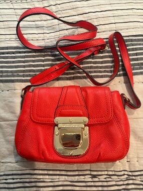 Michael Kors Red Leather Pebbled Crossbody with Gold Hardware